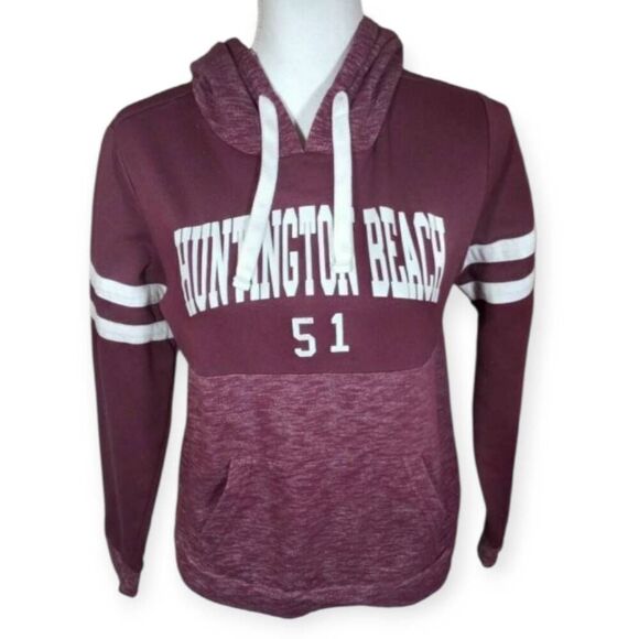 LIQUID ENERGY APPAREL MAROON & WHITE HUNTINGTON BEACH HOODIE SZ.S EUC. - Picture 1 of 5